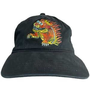 NEFF Flaming Hoop 3-Eyed Tiger Clothback Adjustable Black Hat Cap